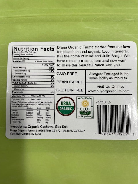 12- 8 oz bags of Organic Cashews