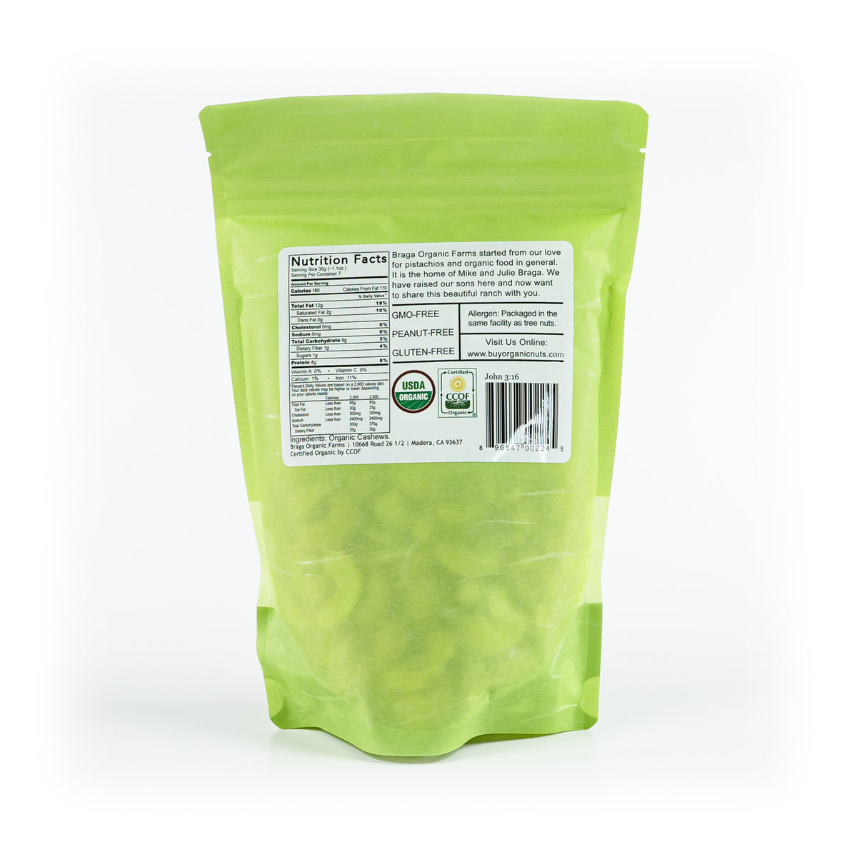 12- 8 oz bags of Organic Cashews